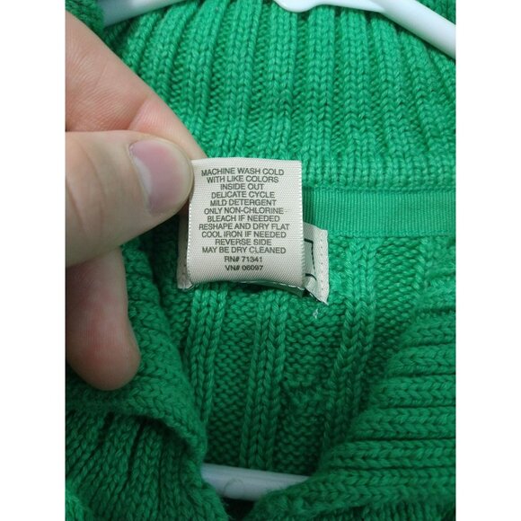 LL Bean Sweater Womens Medium Green Cardigan Cable Knit Short Sleeves Button Up - Picture 6 of 7